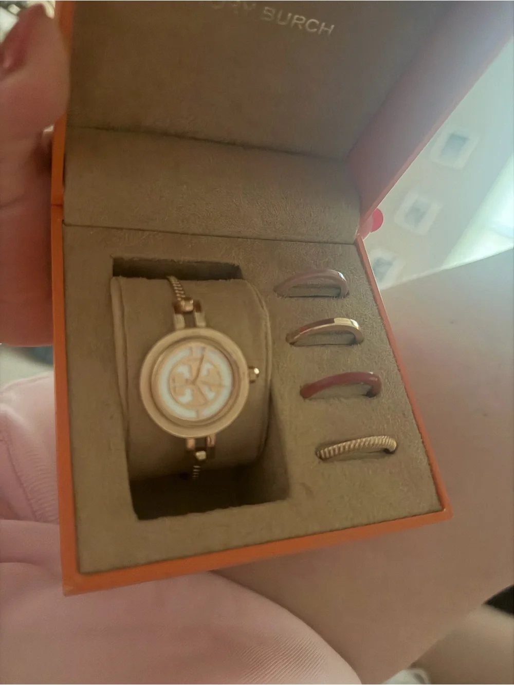 Tory Burch Reva Stainless Steel Bangle Bracelet Watch 27mm Gift Set